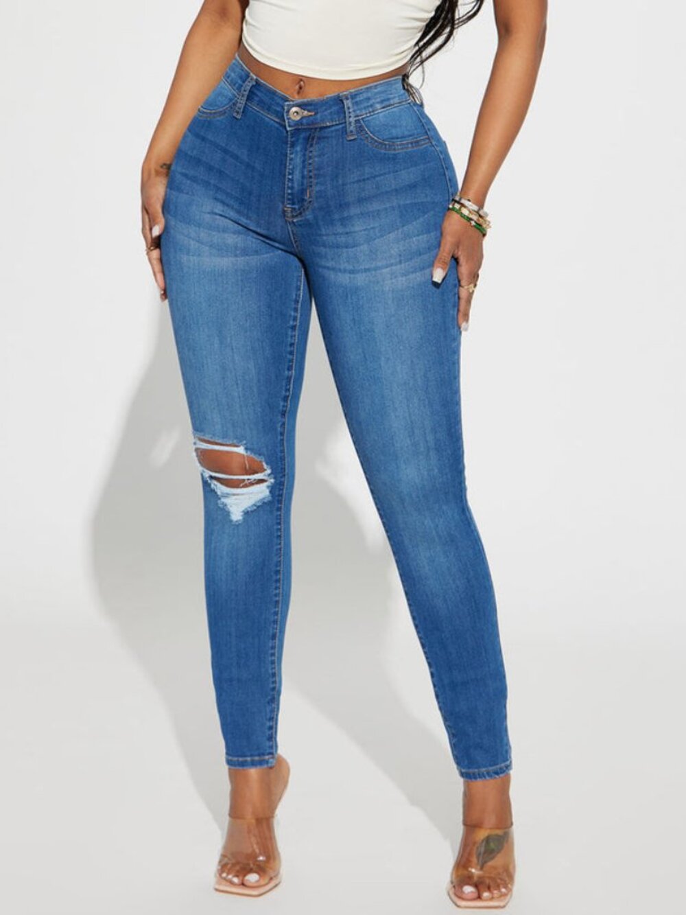Distressed Medium Wash Skinny Jeans